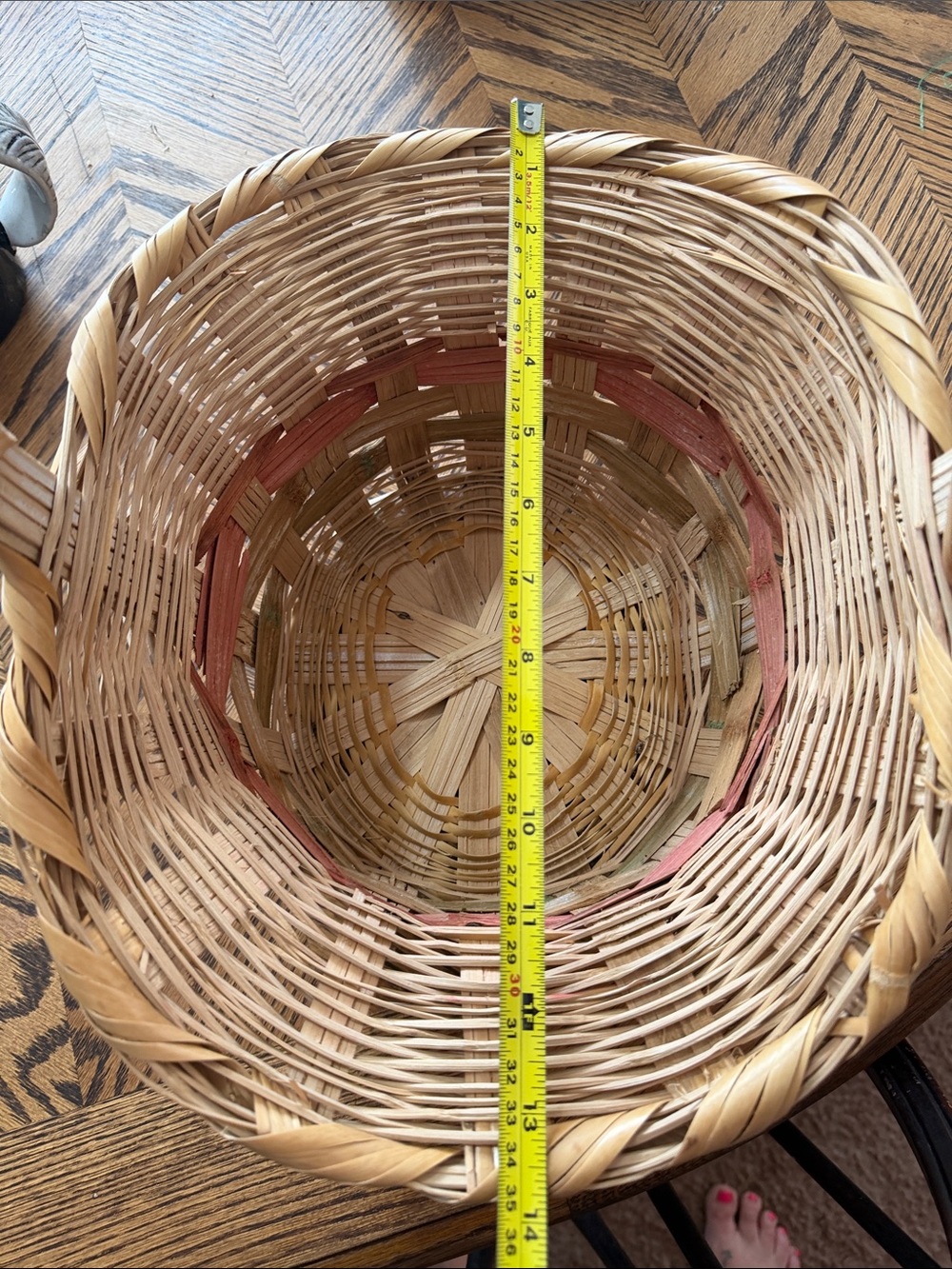 Vintage Decorative Basket with Handle - Natural and Pink - Picture 6 of 6
